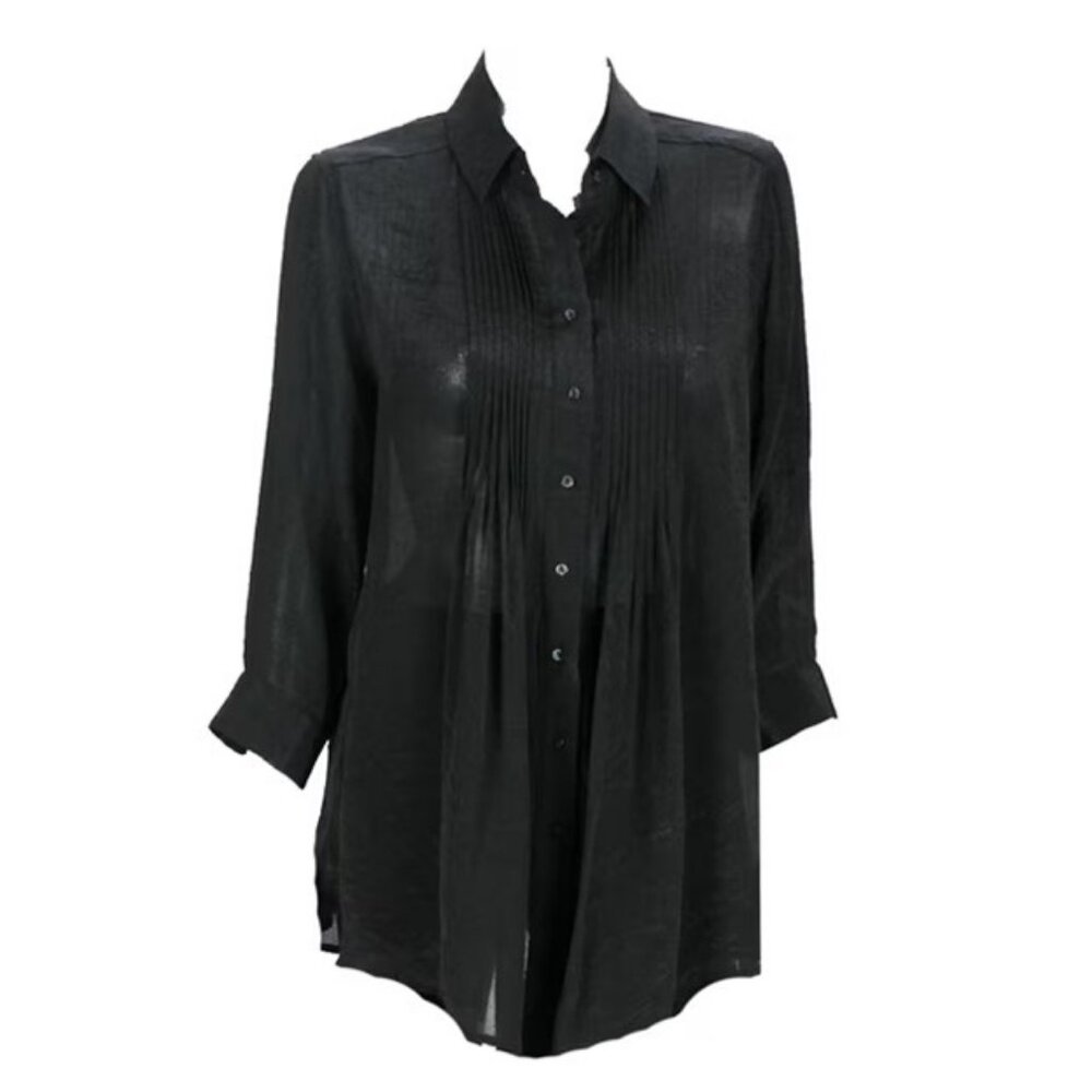 Alfani black button down 3/4 sleeve blouse size XL